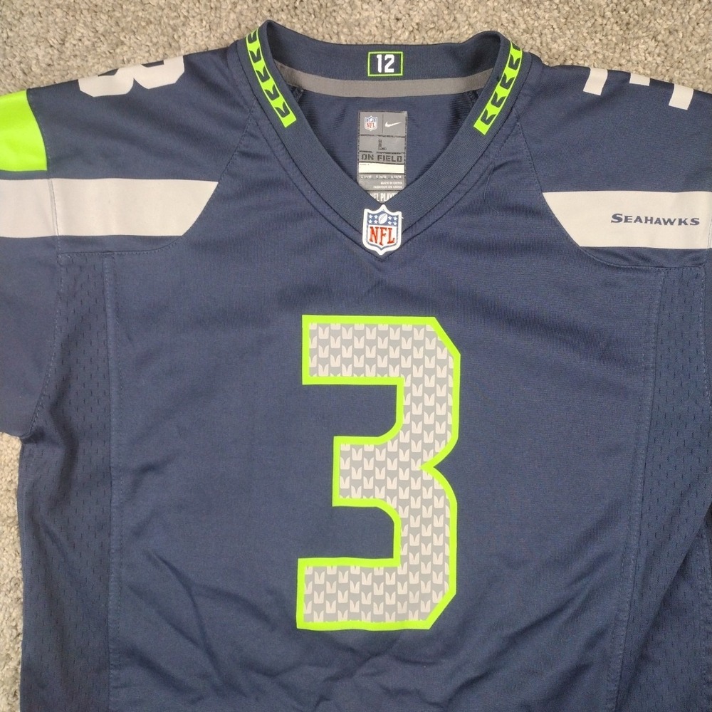 Nike On Field Seattle Seahawks NFL Jersey Shirt Russell Wilson #3 Youth LG Blue - Picture 2 of 16